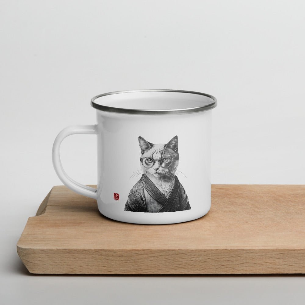 Cat in Kimono 和服の猫 | Black and White Art | Enamel Mug - Gorma & Friends