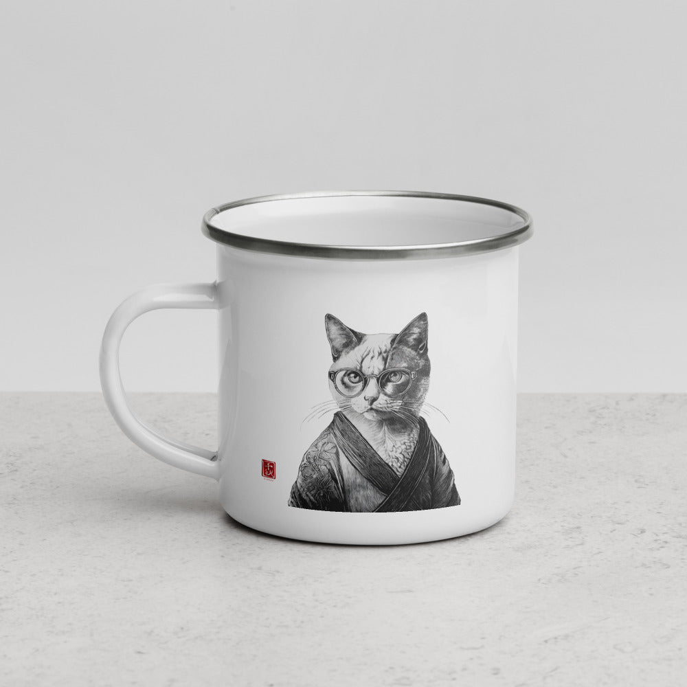 Cat in Kimono 和服の猫 | Black and White Art | Enamel Mug - Gorma & Friends