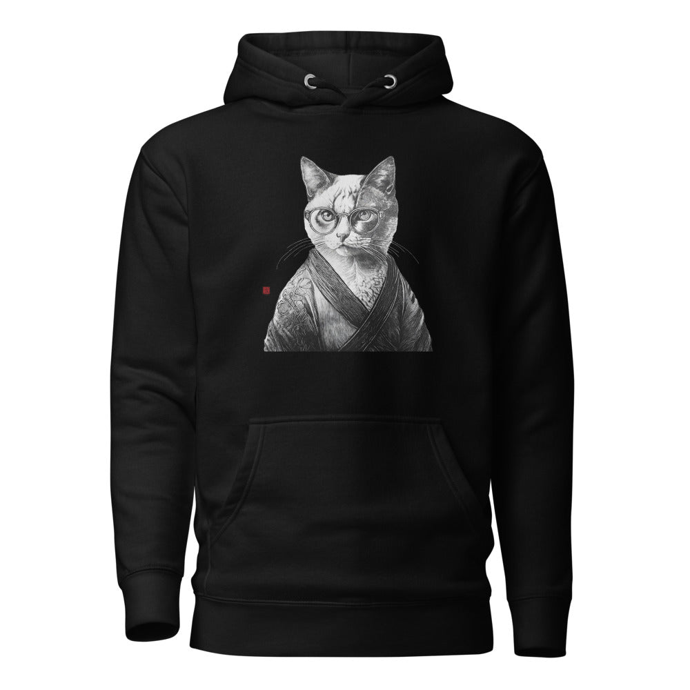 Cat in Kimono 和服の猫 | Black and White Art | Unisex Hoodie - Gorma & Friends