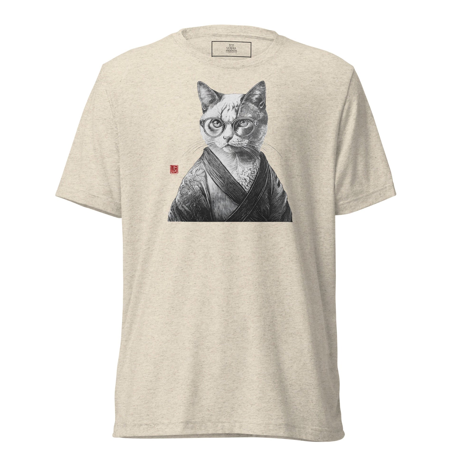 Cat in Kimono 和服の猫 | Black and White Art | Unisex tri - blend t-shirt - Gorma & Friends