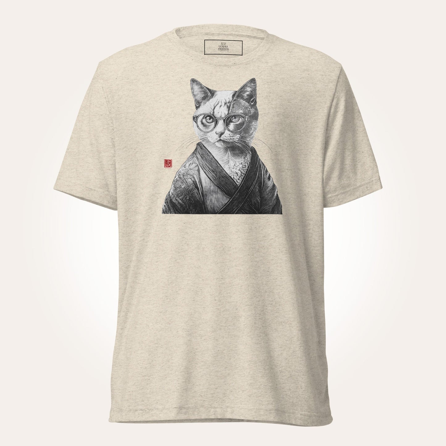 Cat in Kimono 和服の猫 | Black and White Art | Unisex tri - blend t-shirt - Gorma & Friends