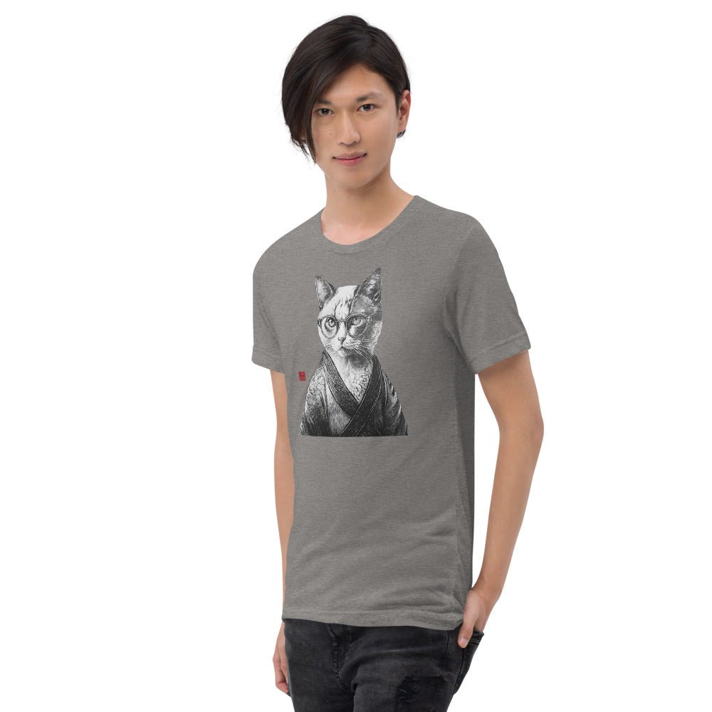 Cat in Kimono 和服の猫 | Black and White Art | Unisex tri - blend t-shirt - Gorma & Friends