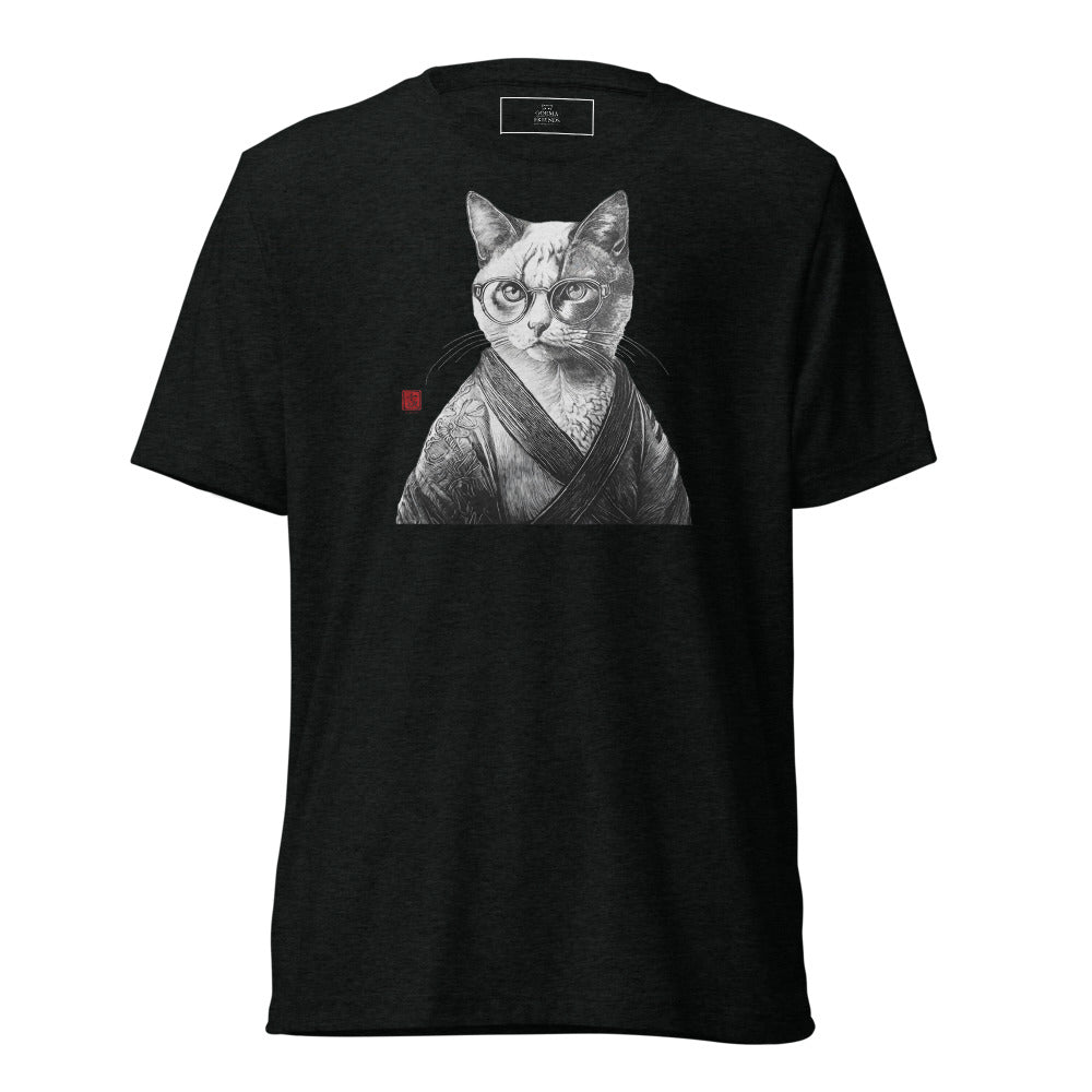 Cat in Kimono 和服の猫 | Black and White Art | Unisex tri - blend t-shirt - Gorma & Friends