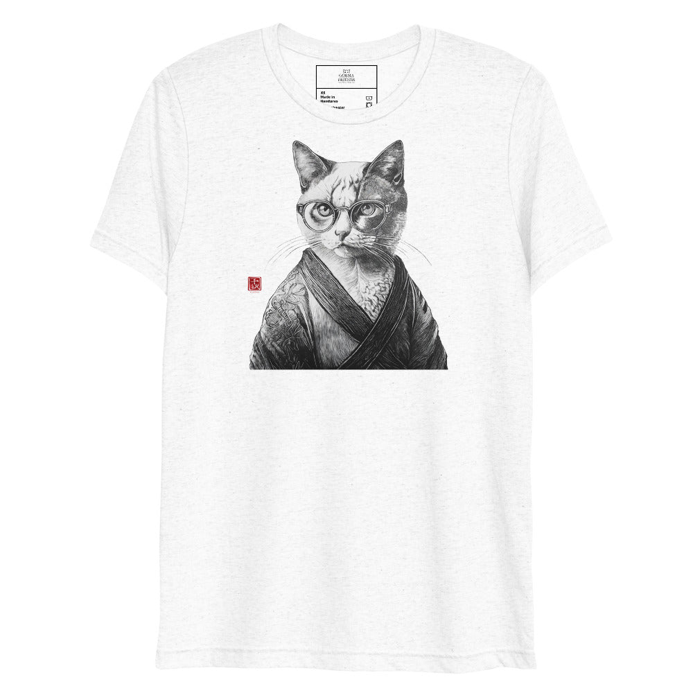 Cat in Kimono 和服の猫 | Black and White Art | Unisex tri - blend t-shirt - Gorma & Friends