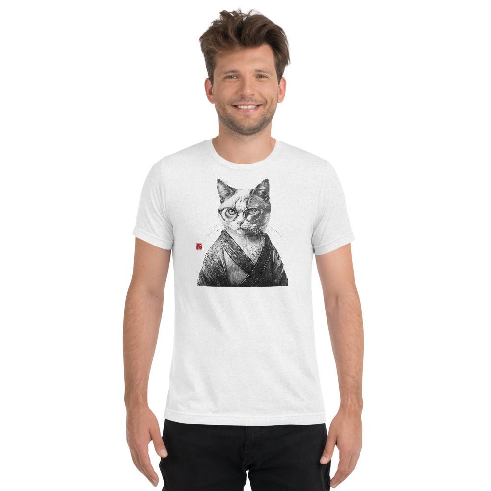 Cat in Kimono 和服の猫 | Black and White Art | Unisex tri - blend t-shirt - Gorma & Friends