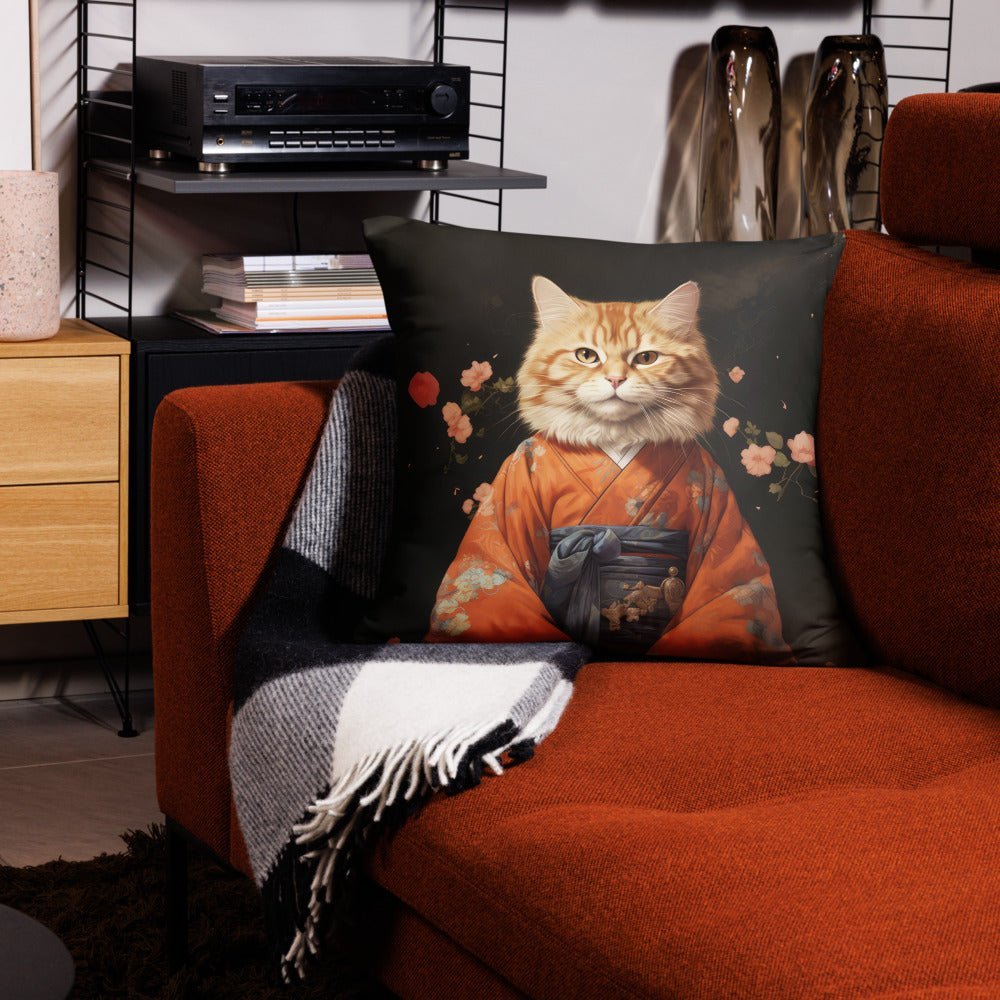 Ginger Cat in Kimono 和服の橘猫 | Pillow | Sofa Cushions - Gorma & Friends