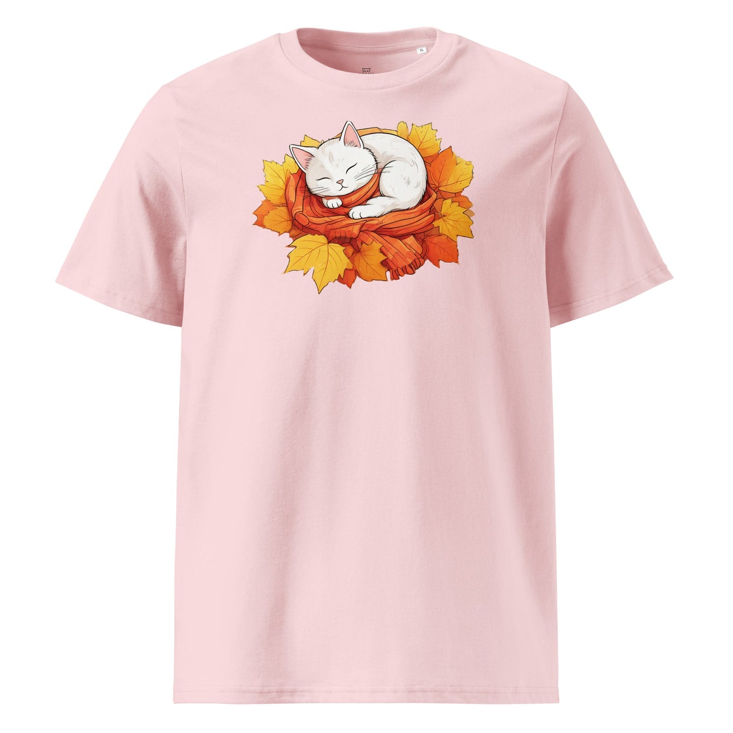 White Cat in Autumn Leaves | organic cotton t-shirt - Gorma & Friends