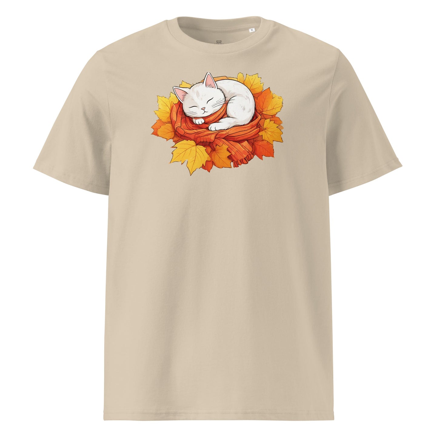 White Cat in Autumn Leaves | organic cotton t-shirt - Gorma & Friends