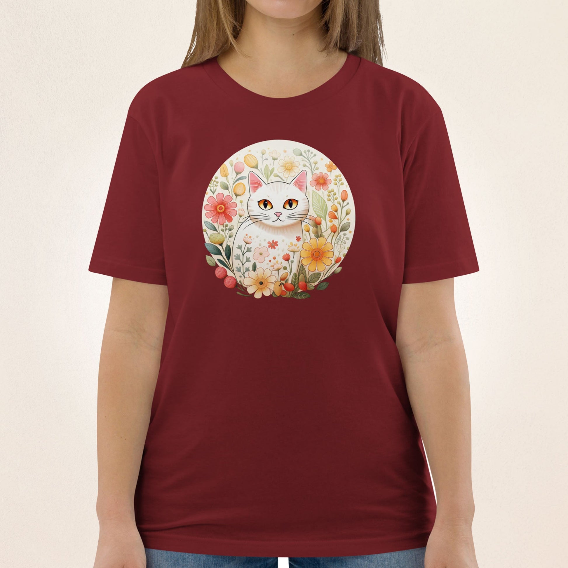 White Cat in Spring | organic cotton t-shirt - Gorma & Friends