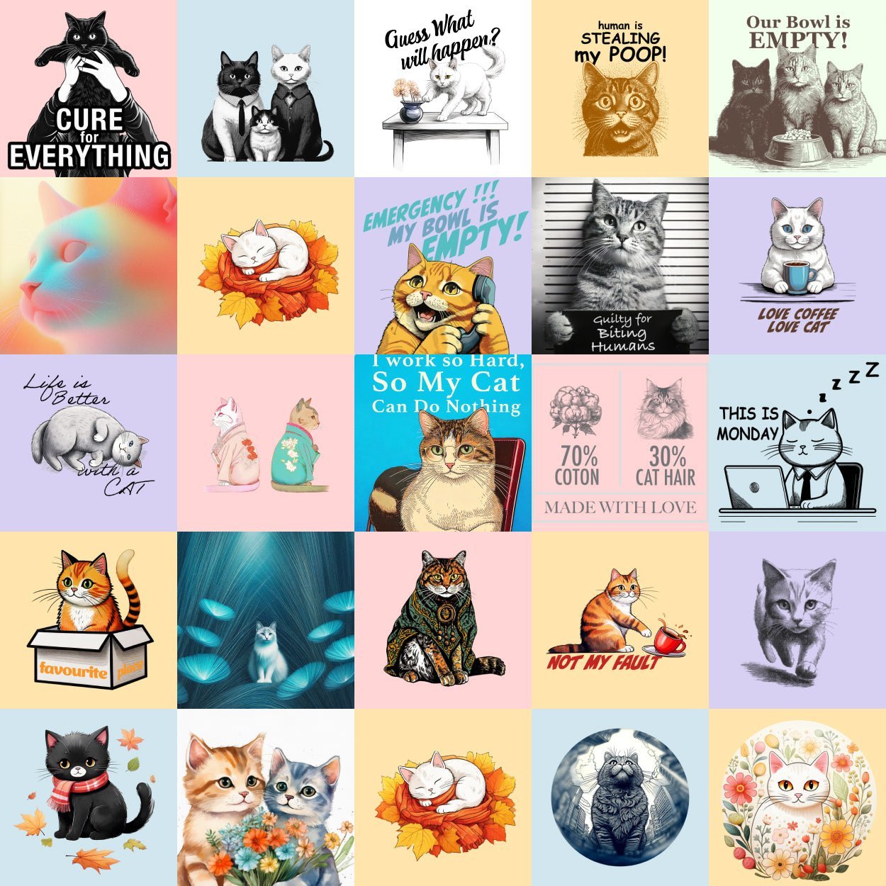 Collage of cat illustrations