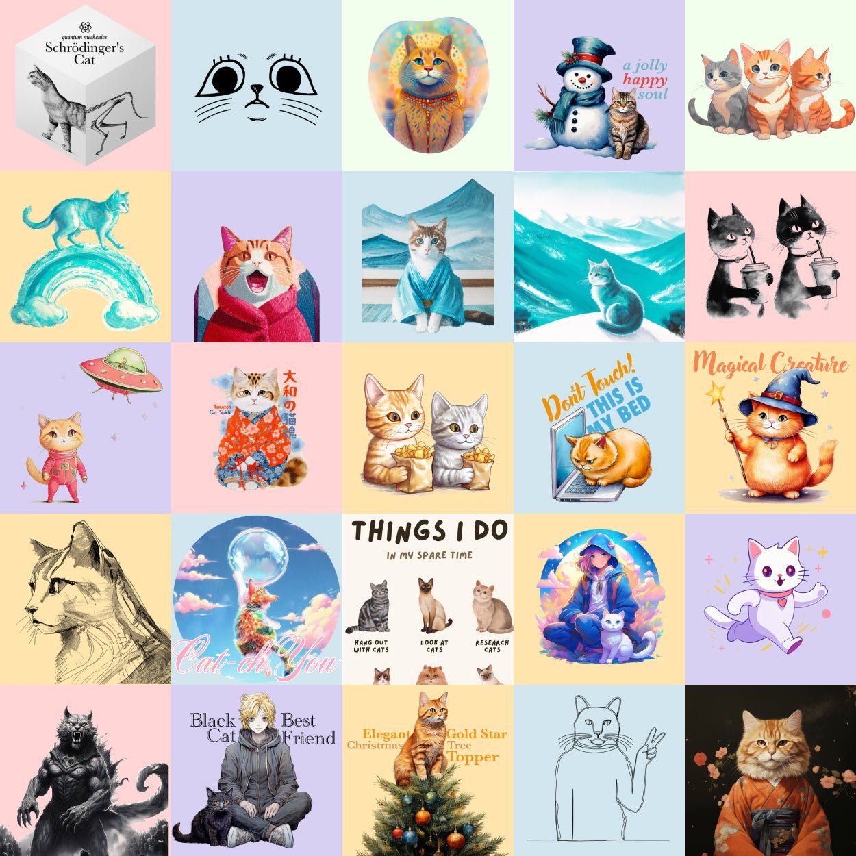 Collage of cat illustrations